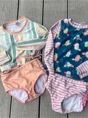 Lot RuffleButts Rash guard Bikini Swimsuits Sets 2-piece Sz 3T Birds Stripes